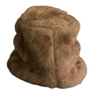 Vintage 70s/80s light brown faux fur bucket hat union made Made in USA cozycore